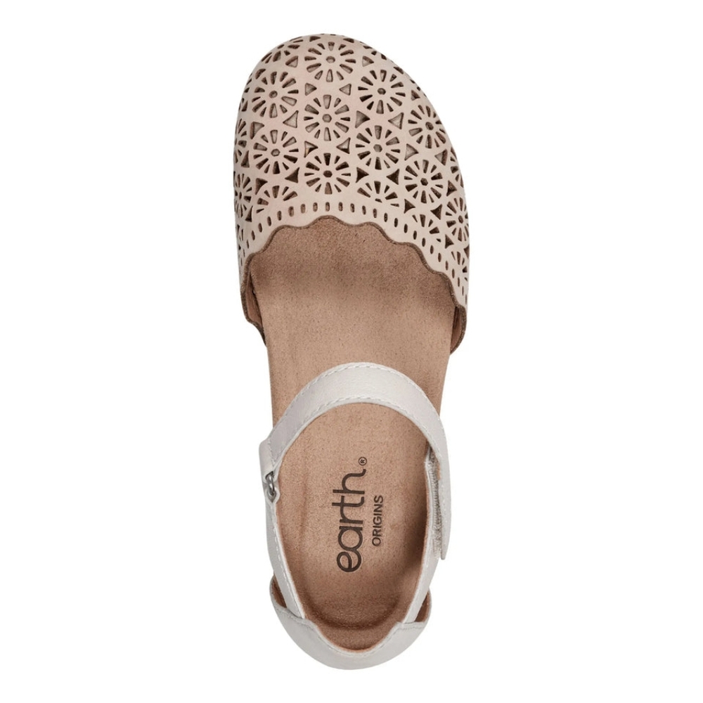 Earth Origins Laser-Cut Ankle-Strap Flats in White and Tan - Picture 3 of 10